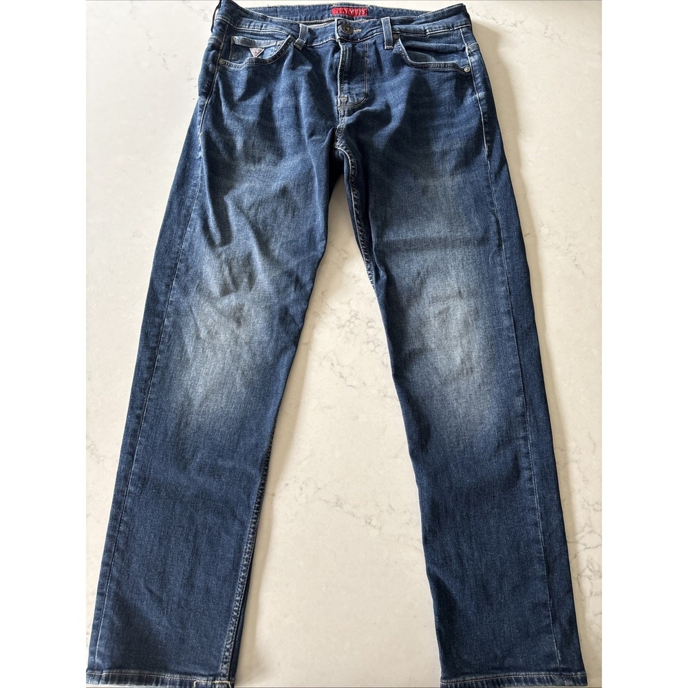 Guess Jeans Mens 32 Athletic Tapered Blue Denim Pants 32x29 Los Angeles